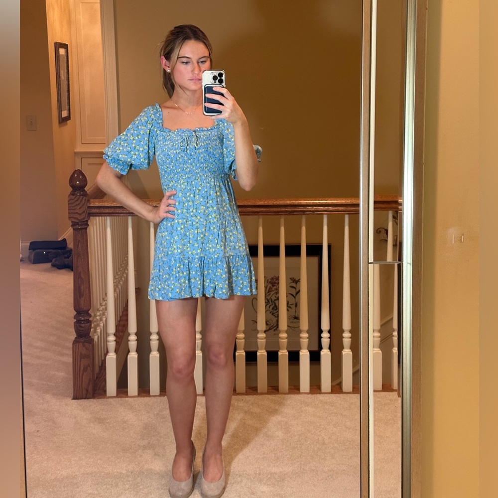Faithfull the Brand Thea Floral Mini Dress (2, Blue Pattern)